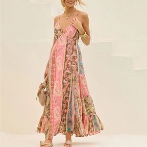 Vici Bohemian Paisley Maxi Dress - Pink, Brown, and Blue